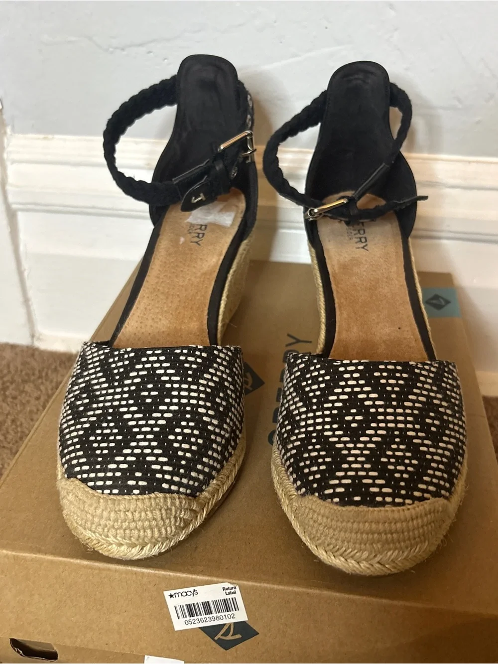 SPERRY TOP SIDERS VALENCIA ESPADRILLE SANDEL BLACK & WHITE Sz 9.5